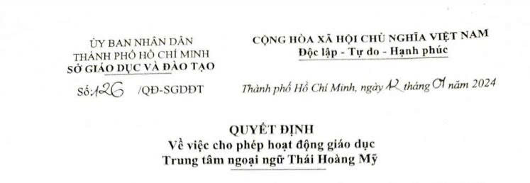 Quyết định cấp phép Hoạt động giáo dục