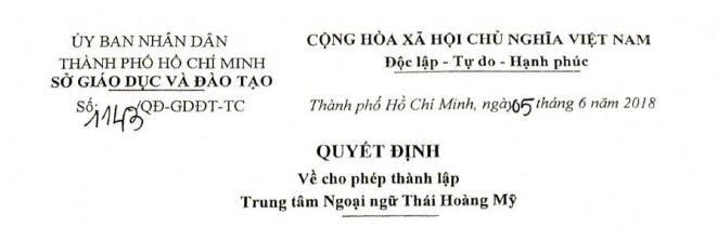 Quyết định thành lập Trung tâm